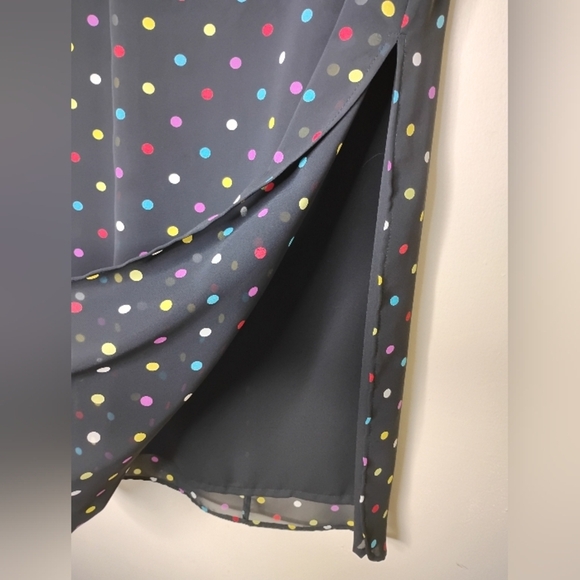 Vintage 80s Central Falls Polka Dot Skirt 6 New Wave Retro Chiffon Side Slit - Picture 6 of 11